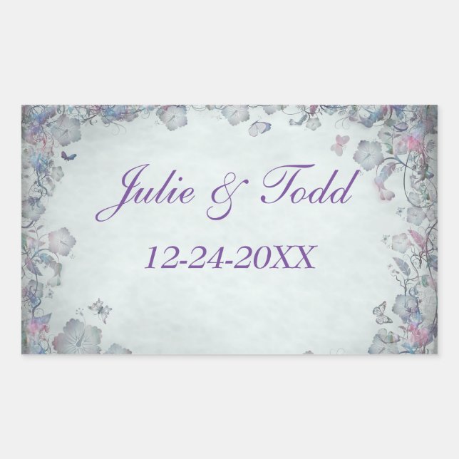 Flowers & Butterfly's Wedding Save The Date Rectangular Sticker (Front)