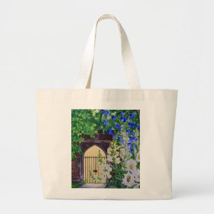 Flowers by a sunlit gateway 2008 large tote bag