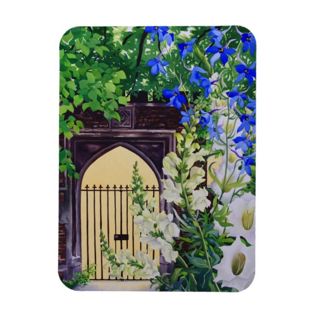 Flowers by a sunlit gateway 2008 magnet (Vertical)