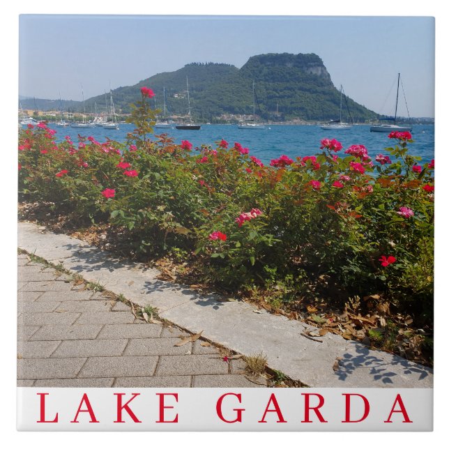 Flowers by Lake Garda ceramic tile (Front)