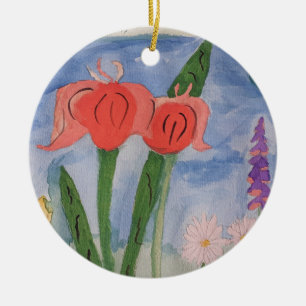 Flowers By The Lake Ceramic Ornament