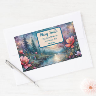 Flowers by the Waterside Address Rectangular Sticker