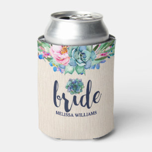 Flowers & Cactus Flowers Bride-Modern Typography Can Cooler