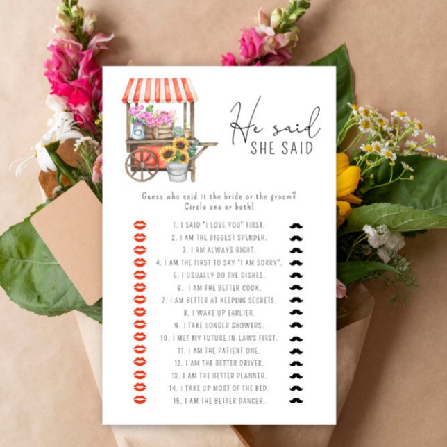 Flowers cart - He said she said bridal shower game (Creator Uploaded)