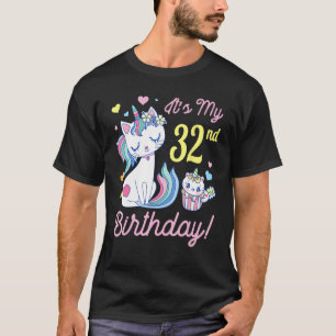 Flowers Cat 32 Years Old Happy Day Me It's My 32nd T-Shirt