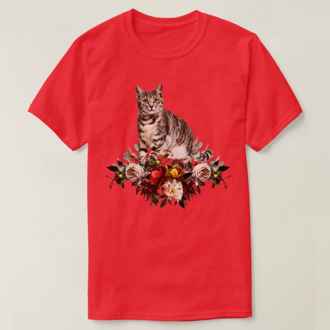Flowers Cat Cute Cat Collage Illustration T-Shirt (Design Front)