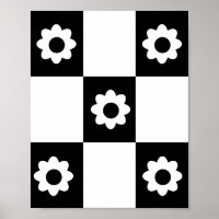 Flowers Chequered Pattern Black White Mod Squares