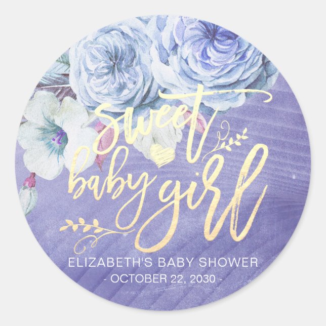 Flowers Chic Baby Shower Sweet Baby Girl Classic Round Sticker (Front)
