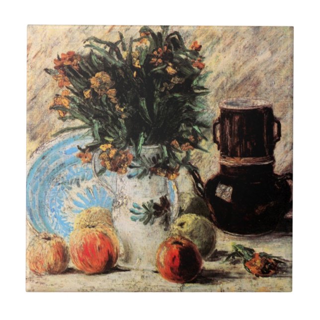 Flowers, Coffeepot and Fruit by Vincent van Gogh Ceramic Tile (Front)