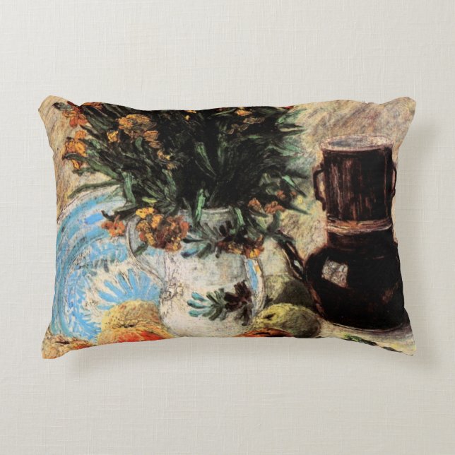 Flowers, Coffeepot and Fruit by Vincent van Gogh Decorative Cushion (Front)