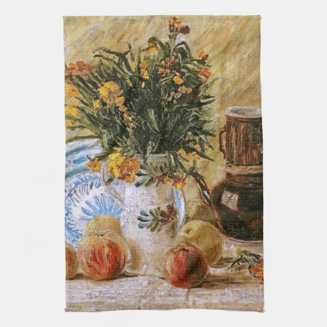 Flowers Coffeepot and Fruit Van Gogh Fine Art Tea Towel (Vertical)