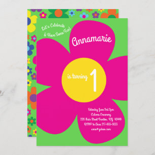 Flowers Colourful 1st Birthday Cute Invitations