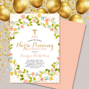 Flowers + Confetti Nurse Pinning graduation party Invitation