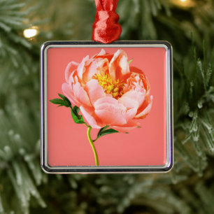 Flowers   Coral Peony Blossom Metal Ornament