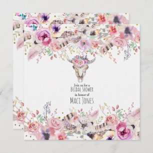 Flowers & Cow Skull Rustic Country Glam Invitation