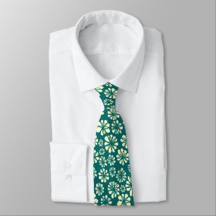 Flowers - Cream on Moss Green Tie