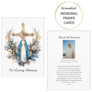 Flowers Cross Virgin Mary Funeral Prayer Card