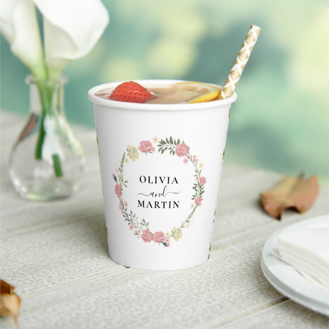 Flowers Crown Script Elegancy Wedding Paper Cups (Insitu)