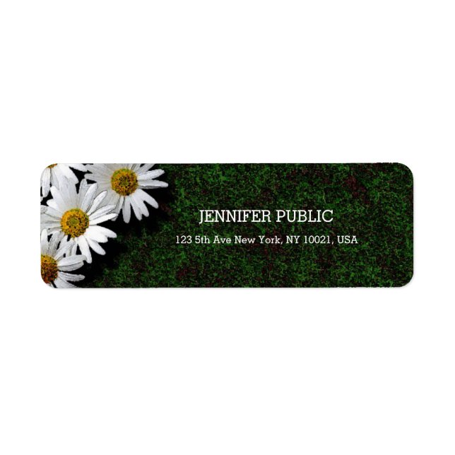 Flowers Daisies Modern Elegant Return Address Label (Front)