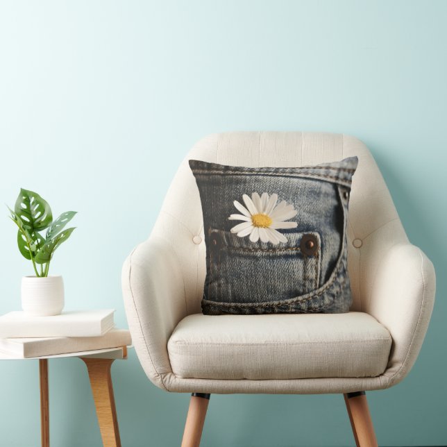 Flowers | Daisy in Jeans Pocket Cushion (Chair)
