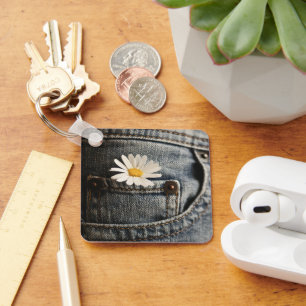 Flowers Daisy in Jeans Pocket Key Ring