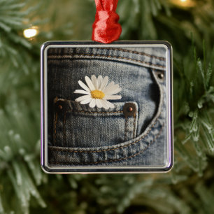 Flowers   Daisy in Jeans Pocket Metal Ornament
