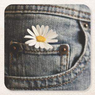 Flowers Daisy in Jeans Pocket Square Paper Coaster