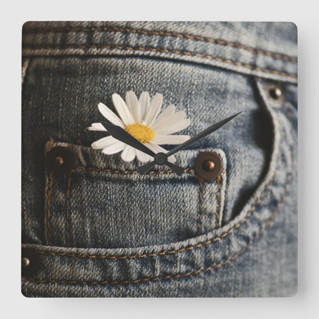 Flowers | Daisy in Jeans Pocket Square Wall Clock (Front)