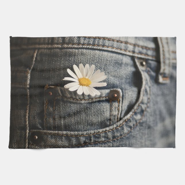 Flowers | Daisy in Jeans Pocket Tea Towel (Horizontal)