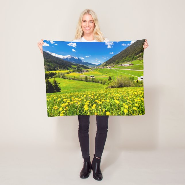 Flowers | Dandelion Canton of Grisons, Switzerland Fleece Blanket (In Situ)