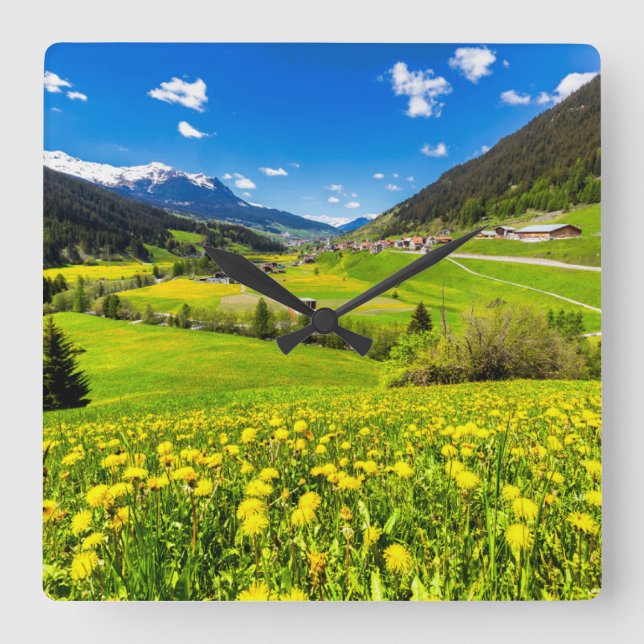 Flowers | Dandelion Canton of Grisons, Switzerland Square Wall Clock (Front)