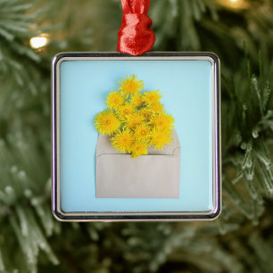 Flowers Dandelions in Envelope Metal Ornament