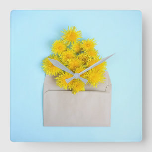 Flowers   Dandelions in Envelope Square Wall Clock