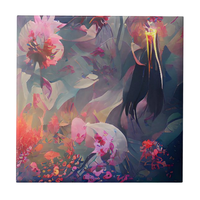Flowers dark fantasy digital art  ceramic tile (Front)
