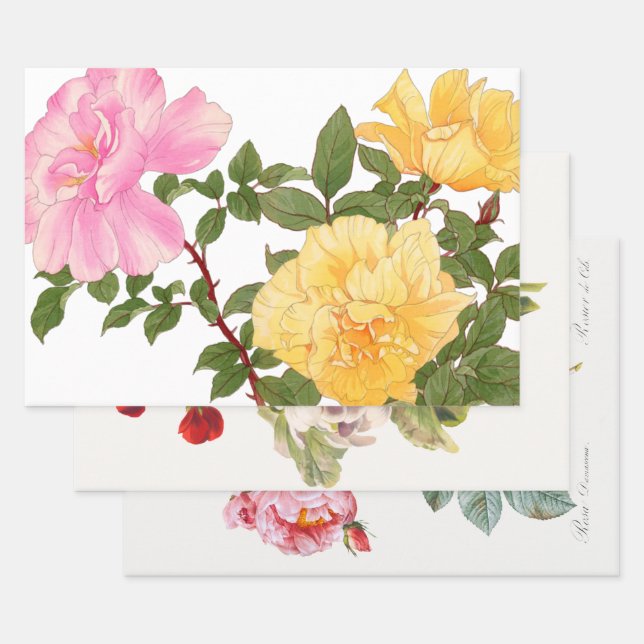 Flowers  Decoupage Trio Set  Illustrations Wrapping Paper Sheet (Set)