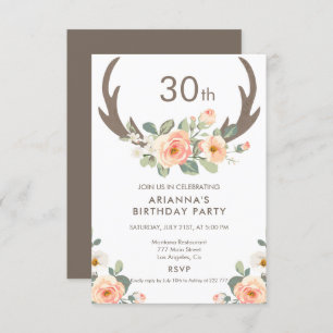 Flowers & Deer Antlers Birthday Invitation