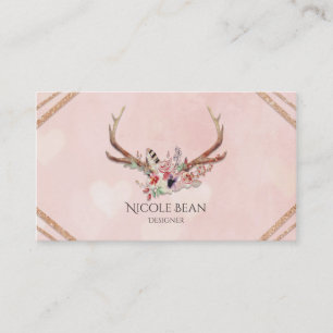 Flowers & Deer Antlers Boho Chic Glam Business Card