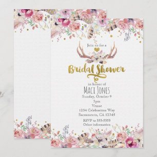 Flowers & Deer Antlers Bridal Shower Invitations