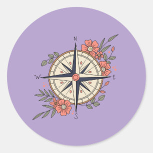 Flowers, Directions, Compass  Classic Round Sticker