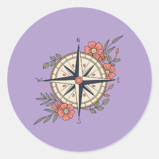 Flowers, Directions, Compass  Classic Round Sticker