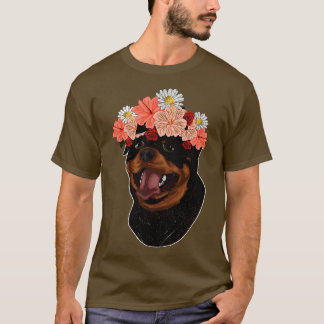 Flowers Dog Owner Flower Crown Pet Lover Rottweile T-Shirt