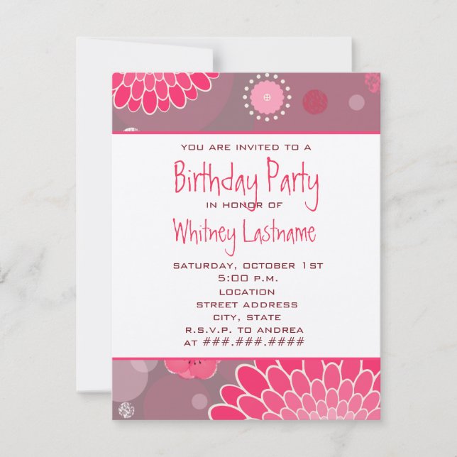Flowers & Dots Birthday Party Invite (Front)