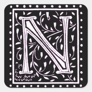 Flowers & Dots Monogram ‘N’ Square Sticker