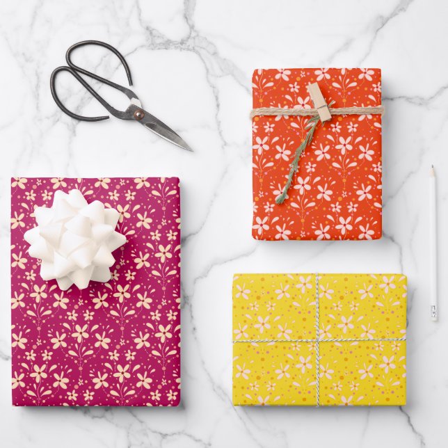 Flowers & Dots Wrapping Paper Sheet (Front)