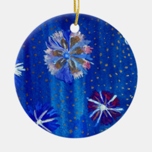 Flowers Drawing Blue Circle Ornament