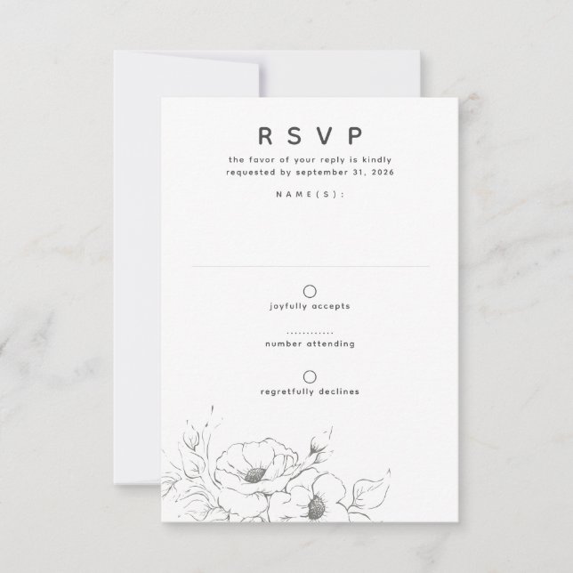 Flowers Drawing Elegant Minimal Wedding RSVP (Front)
