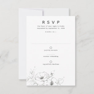 Flowers Drawing Elegant Minimal Wedding RSVP Card