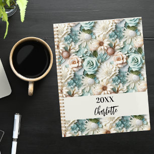 Flowers dusty green cream name script 2026 planner