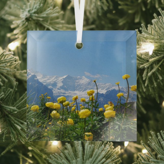 Flowers | Eiger Monch Swiss Alps Glass Tree Decoration (Insitu)