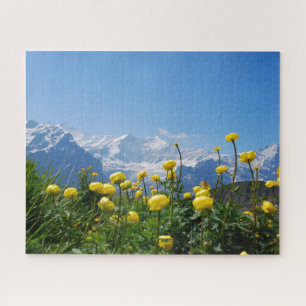 Flowers Eiger Monch Swiss Alps Jigsaw Puzzle
